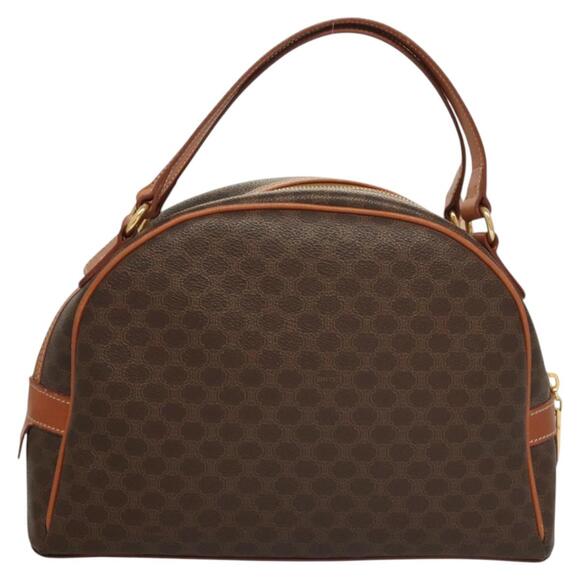 CELINE Macadam Canvas Hand Bag Pvc Leather Brown Gold - Picture 3 of 12